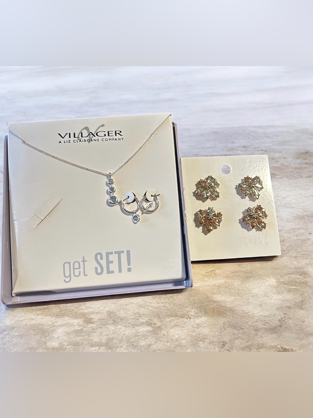 Liz Claiborne Silver-Tone Pendant Necklace & Earrings with Clear Accents